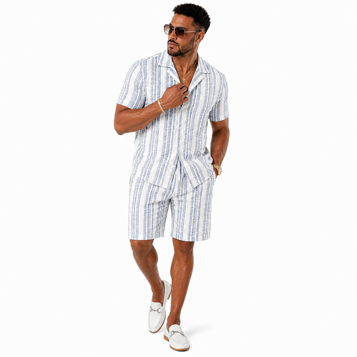 Stacy Adams 98002 Seersucker Short Set Blue