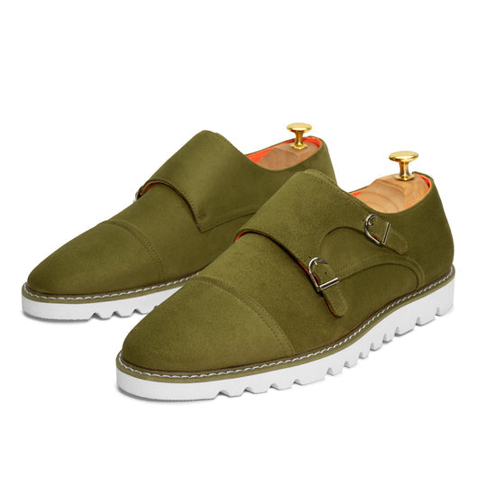Tayno The Freshman Double Monk Strap Suede Sneaker Lime