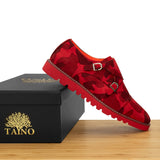 Tayno The Freshman Double Monk Strap Suede Sneaker Red Camouflage