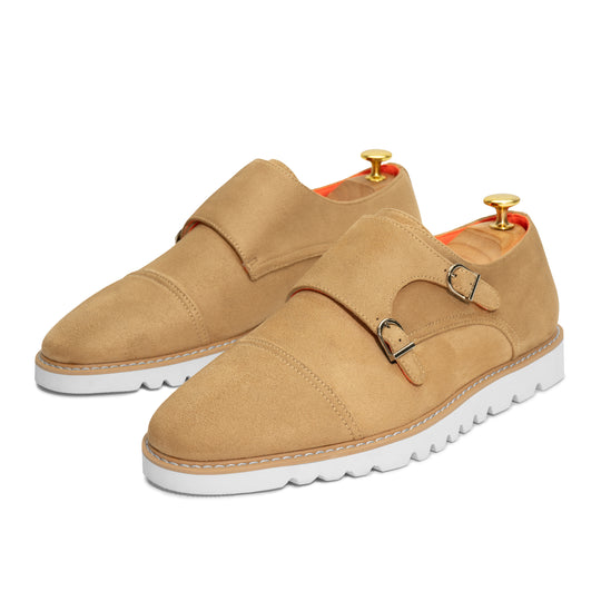 Tayno The Freshman Double Monk Strap Suede Sneaker Sand