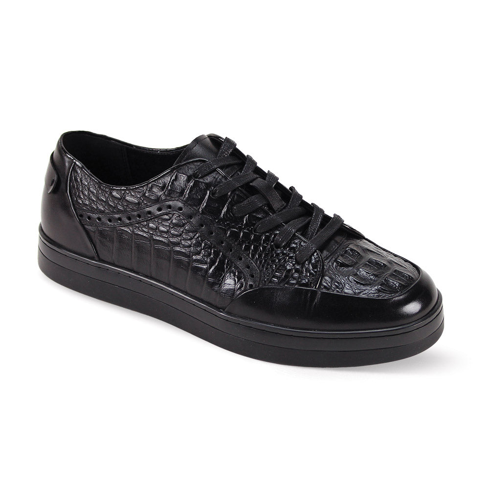 Giovanni Timo Leather Croc Print Sneaker Black