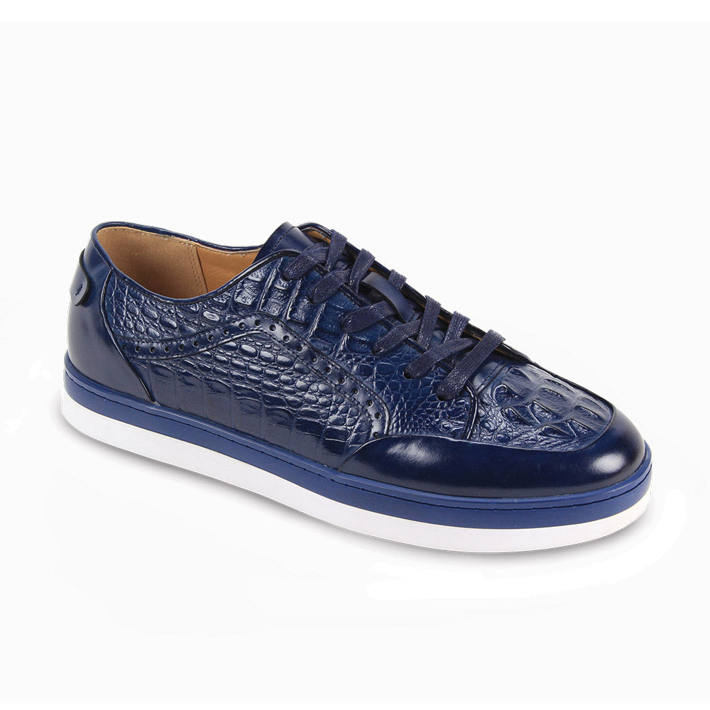 Giovanni Timo Leather Croc Print Sneaker Cobalt