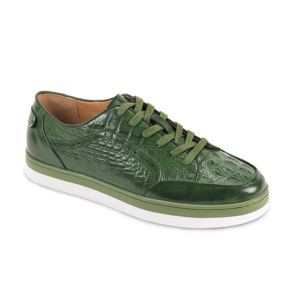 Giovanni Timo Leather Croc Print Sneaker Green