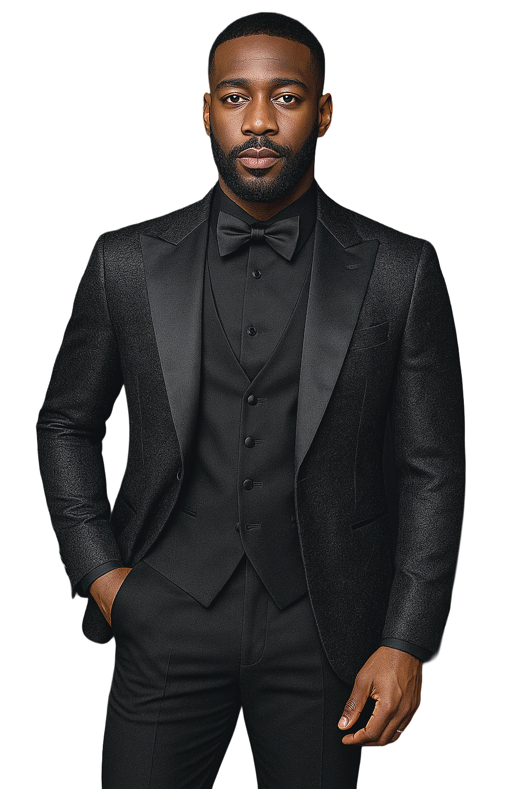 Vitali M2349 3 Pieces Vested Tuxedo Black