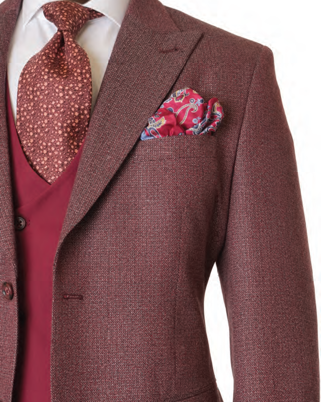 Steve Harvey 226711SHS 3 Pieces Suits Burgundy Check