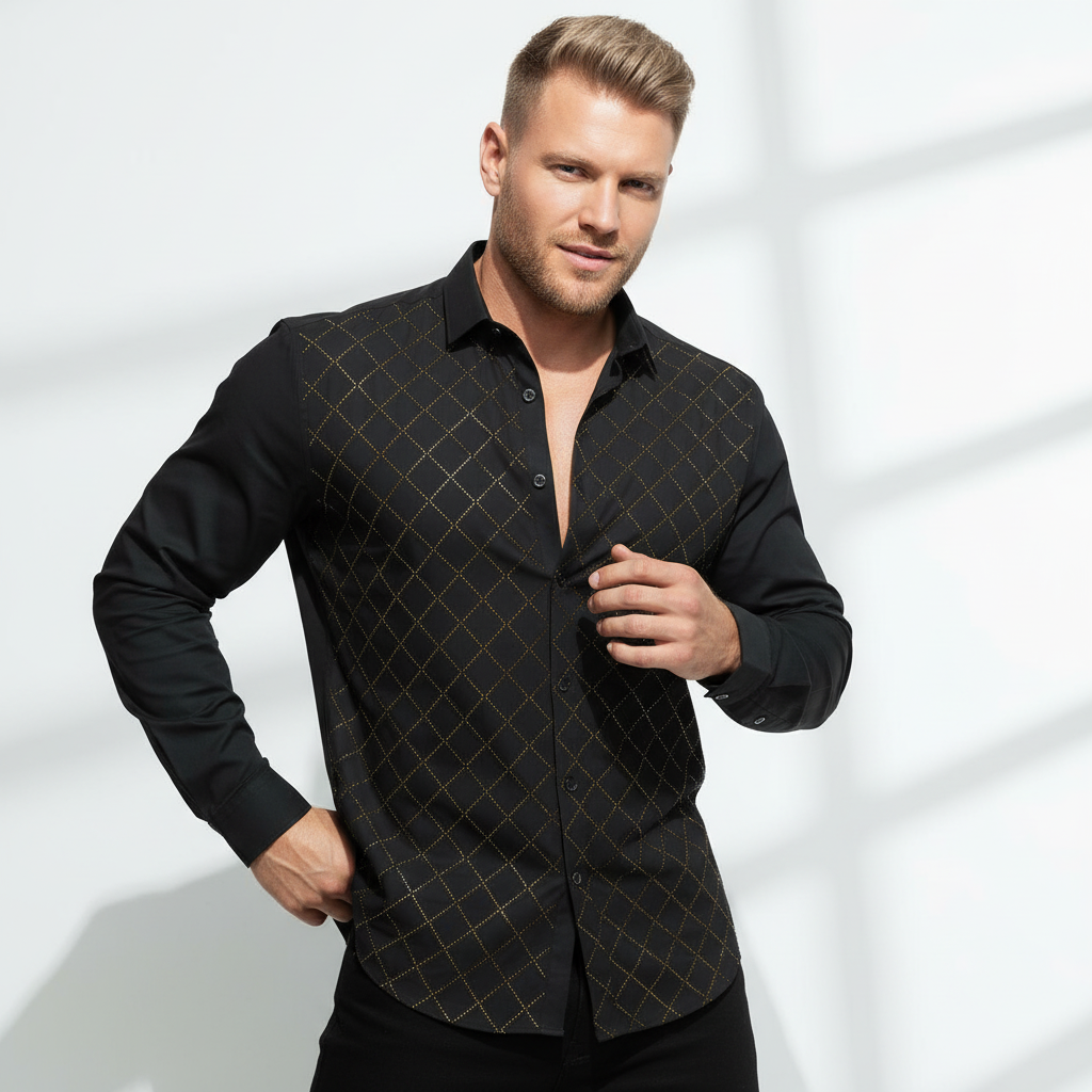 Electric Aura Button-Up Shirt BLACK/GOLD