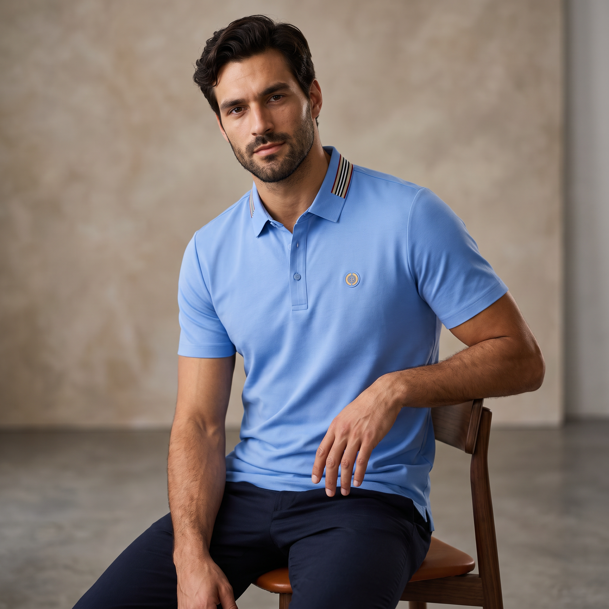 Stripe Collar Performance Polo – El Baron BLUE