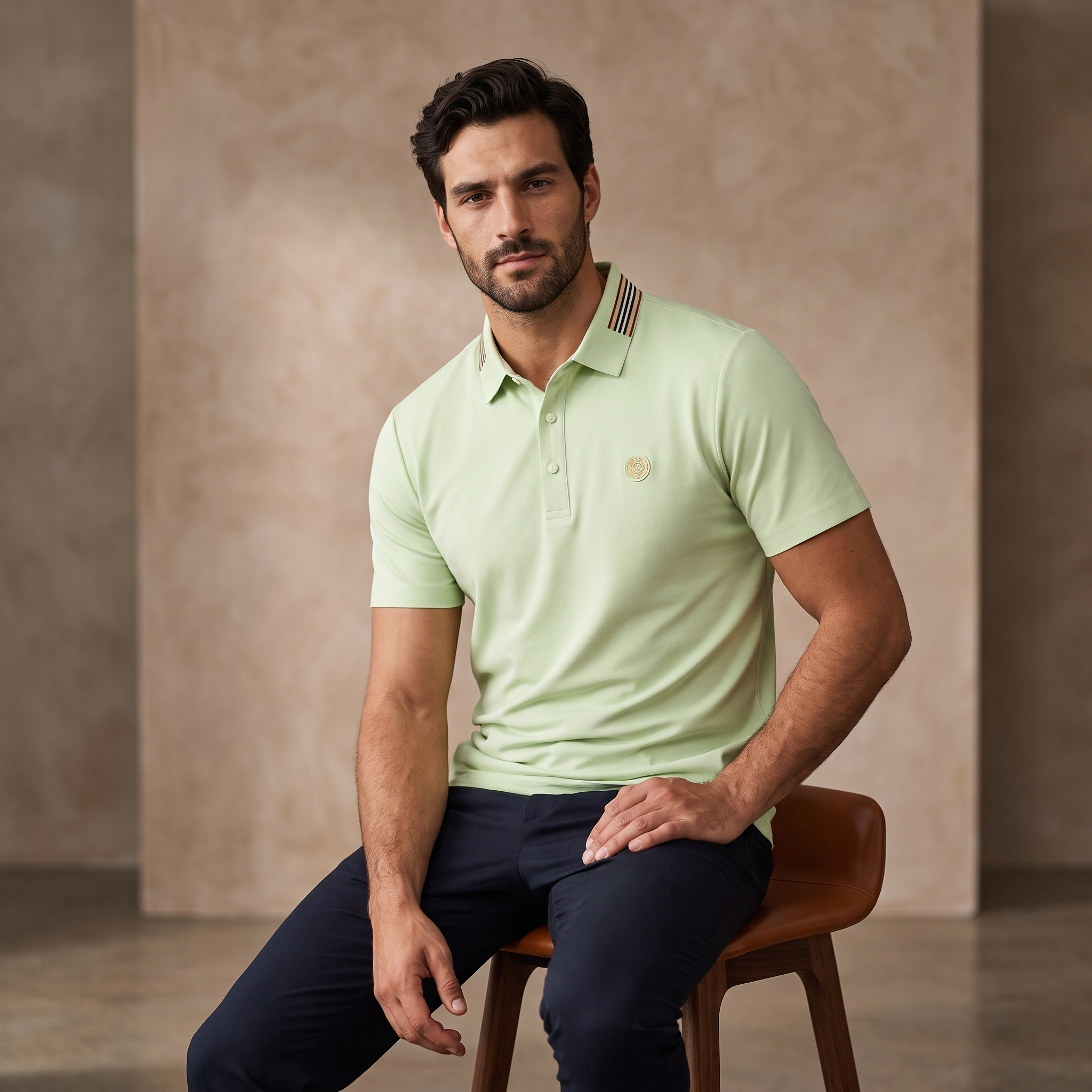 Stripe Collar Performance Polo – El Baron GREEN