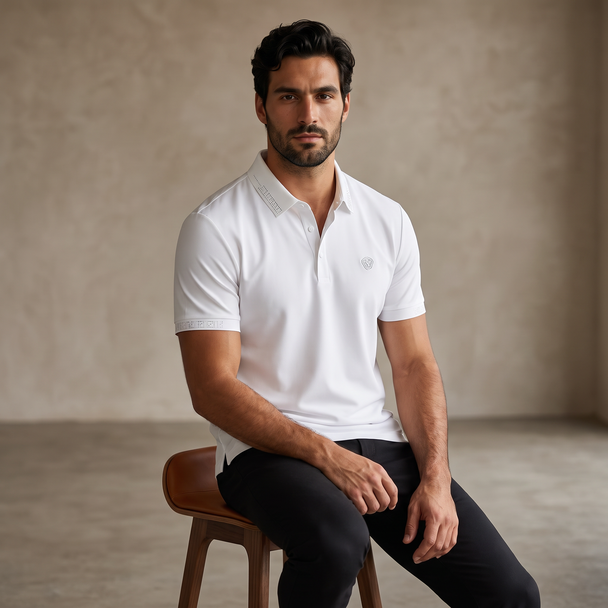 Perforated Collar Performance Polo – El Baron WHITE/SILVER