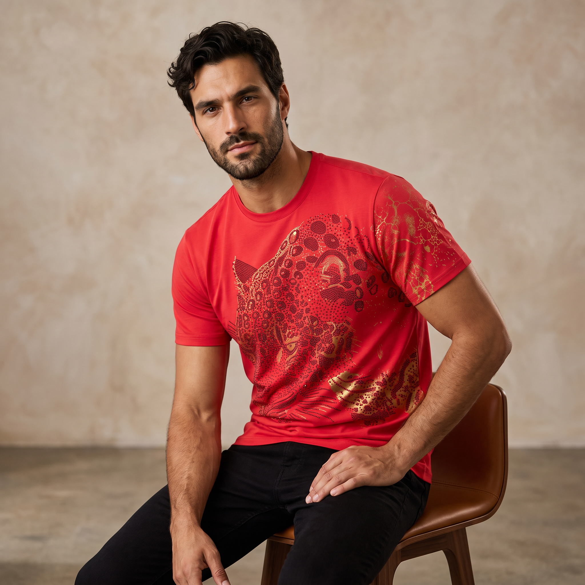 Imperial Leopard Crystal SS Shirt RED