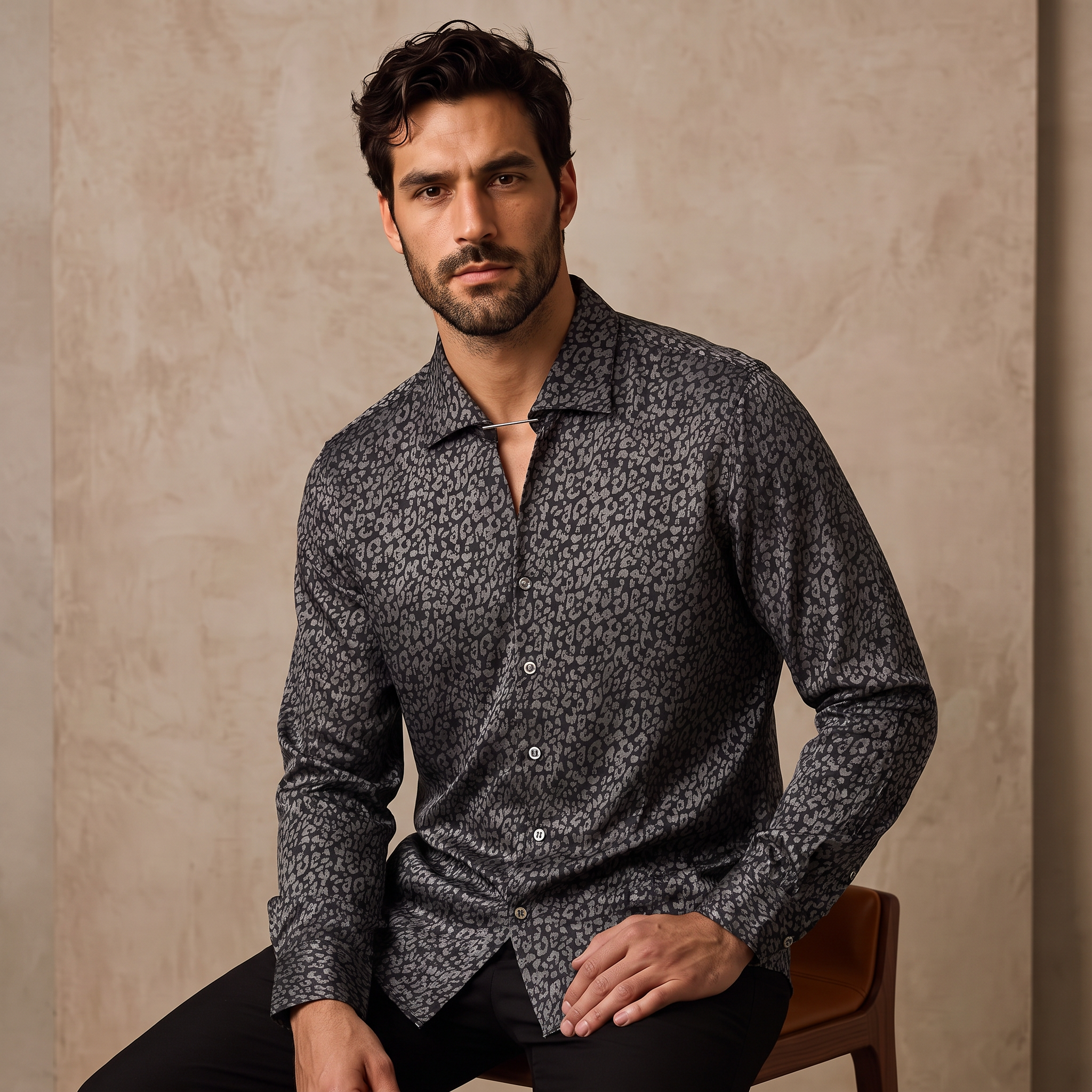 Tonal Leopard Shirt BLACK