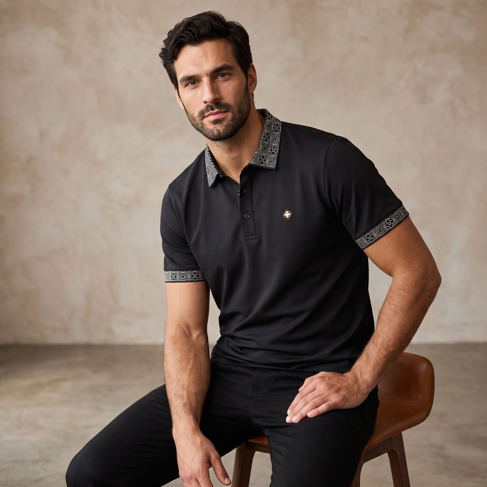 Pattern Trim Performance Polo – El Baron BLACK