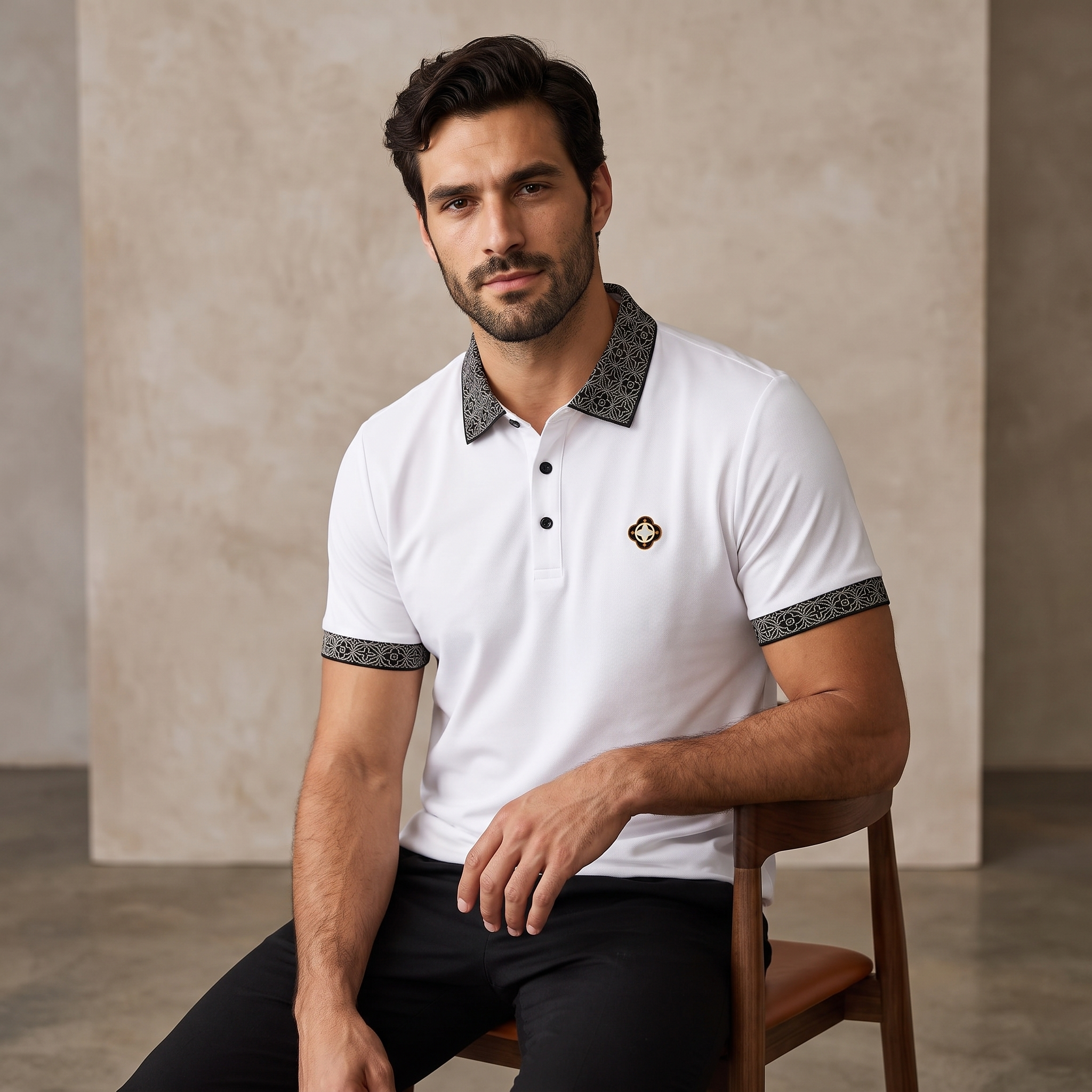 Pattern Trim Performance Polo – El Baron WHITE
