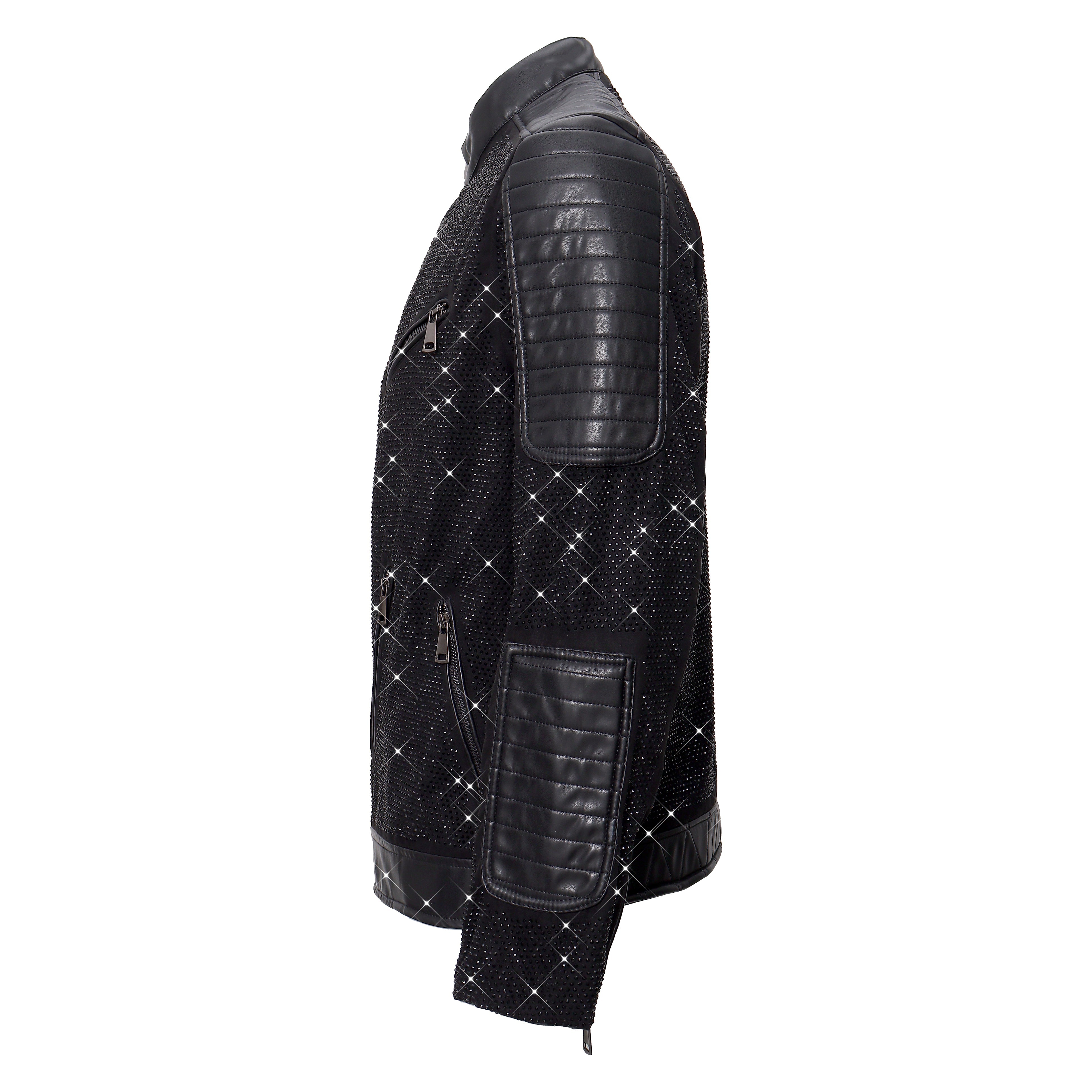 Midnight Spark PU Leather Moto Jacket BLACK/BLACK