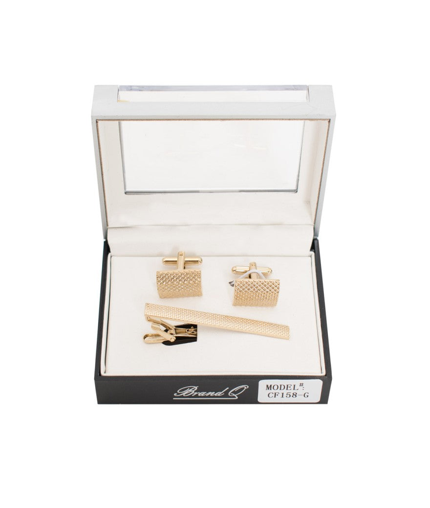 Brand Q CF158-G Cufflink With Matching Tie Bar