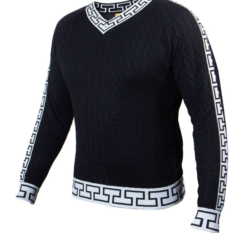 Prestige SW-465 L/S V Neck Raglan Greek Sweater Black/Silver