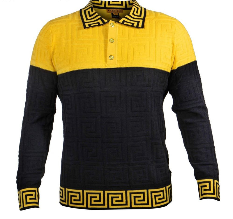 Prestige SW-464 3 Button Polo 2 Tone Sweater Yellow