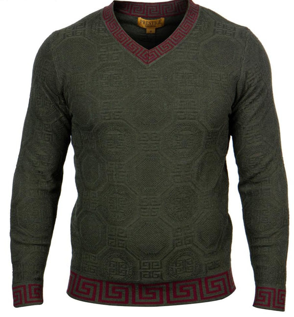 Prestige SW-468 L/S V Neck Greek Textured Sweater Hunter