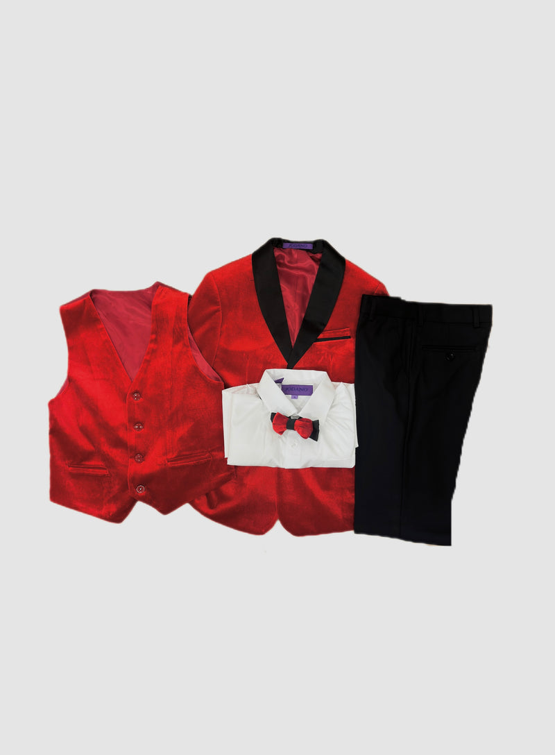 Jodano 2121225 3Pcs Boys Suit Velvet Red