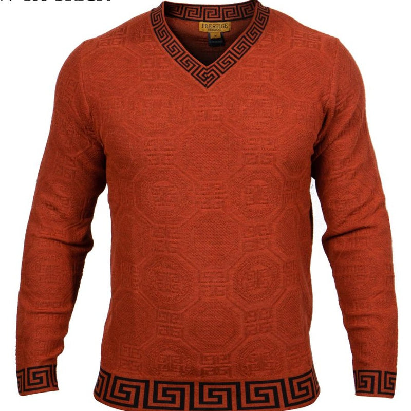 Prestige SW-468 L/S V Neck Greek Textured Sweater Brick
