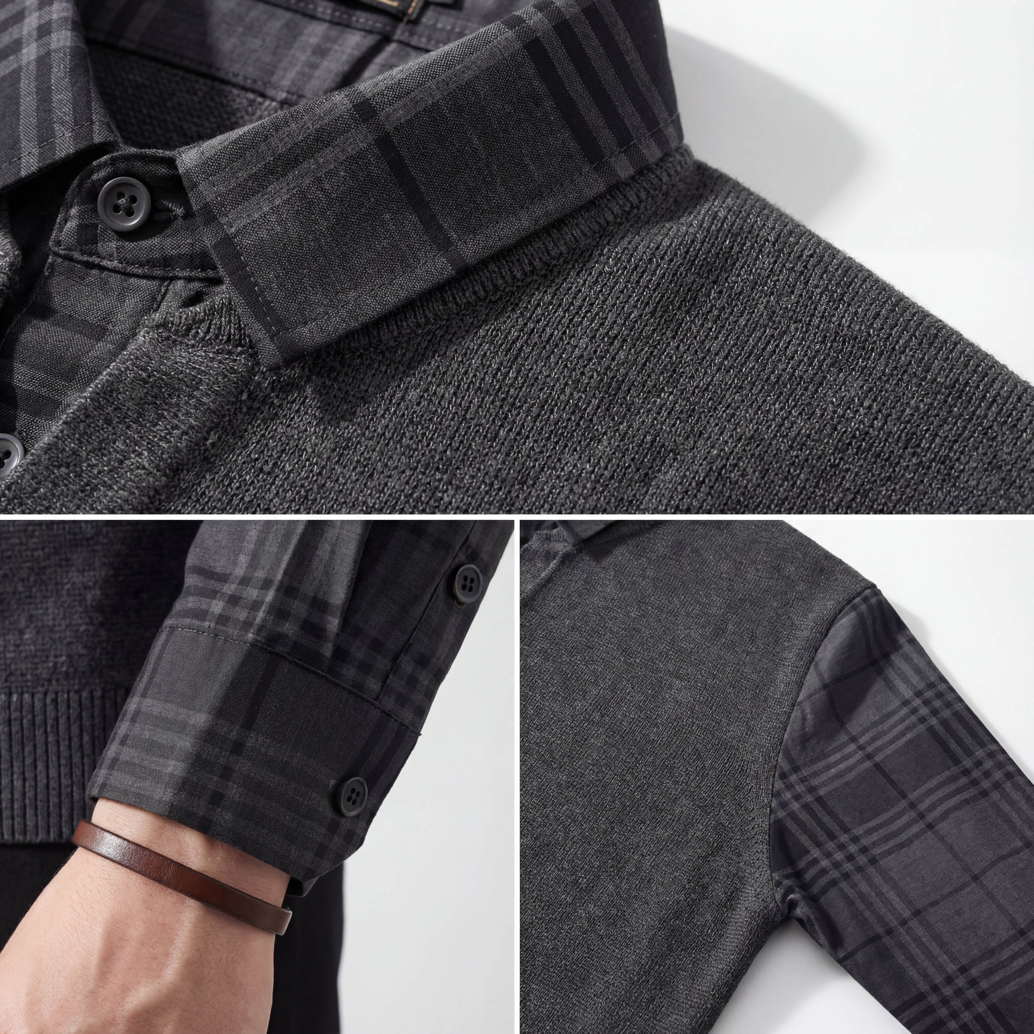 Dual-Layer Knit Fusion LS Sweater Shirt GREY