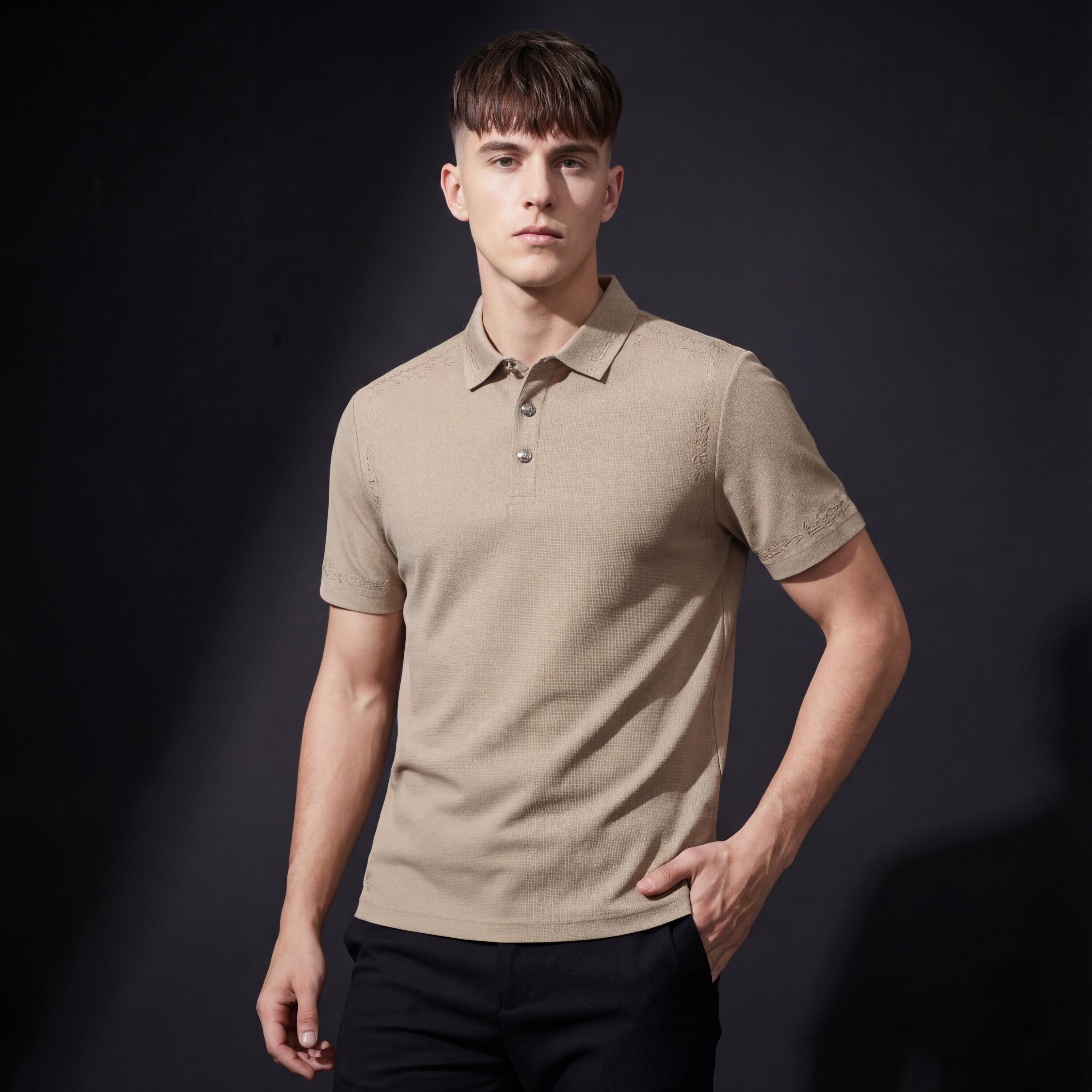 Ornate Trim Polo KHAKI