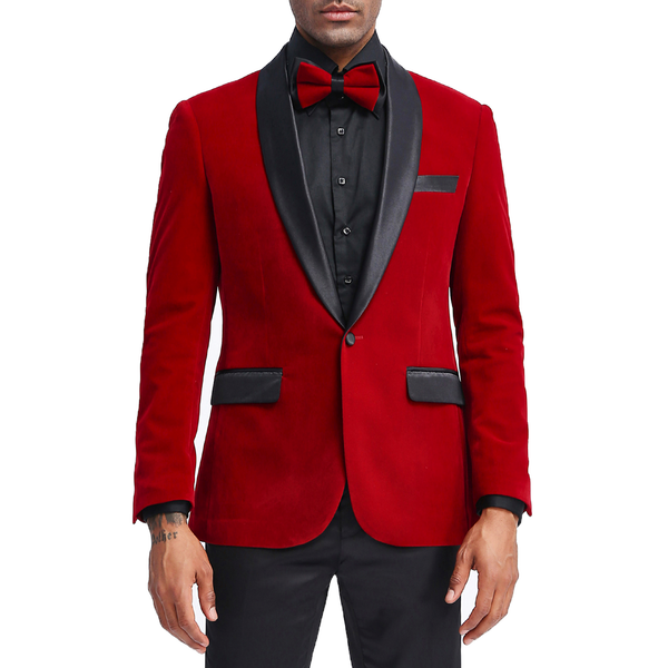 Prom Slim Fit Black Velvet Jacket Tazzio, Red