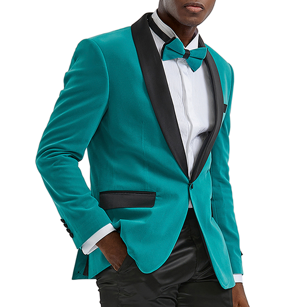 Prom Slim Fit Black Velvet Jacket Tazzio, Teal