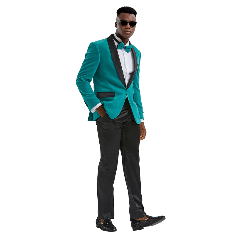 Prom Slim Fit Black Velvet Jacket Tazzio, Teal