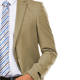 A close up of a tan blazer jacket.