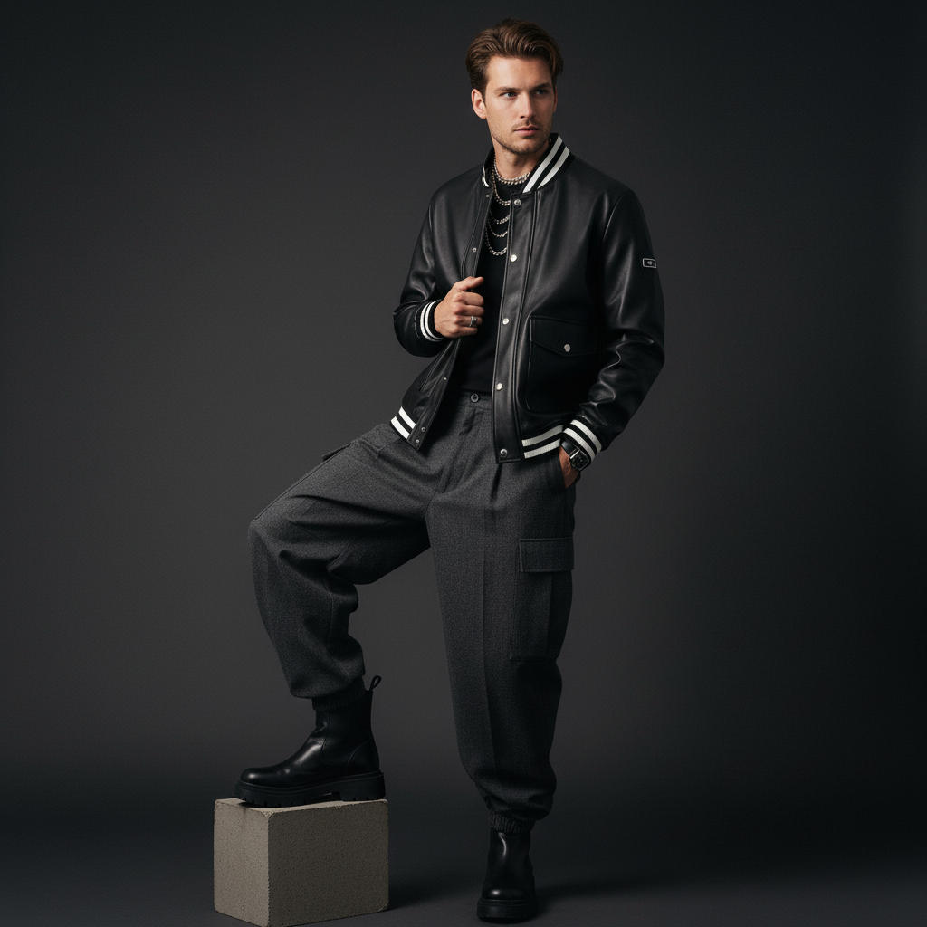 Prestige Varsity PU Jacket BLACK