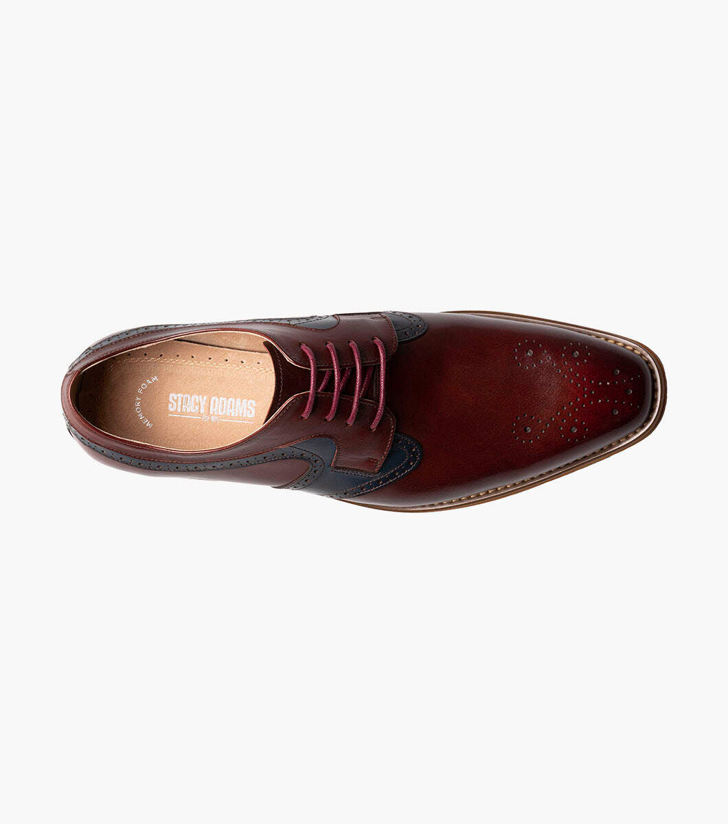 Stacy Adams 25487 Palmer Plain Toe Plain Toe Medallion Oxford Burgundy/Multi