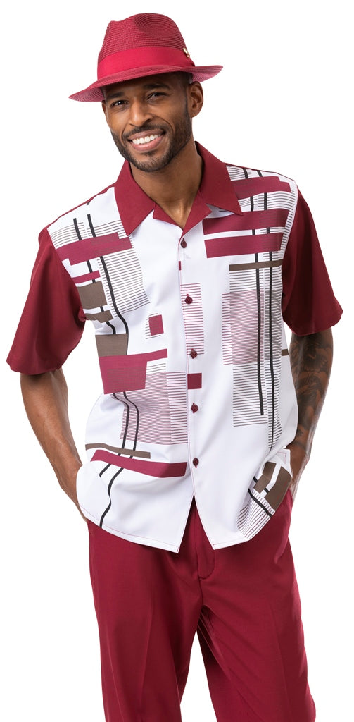 Montique 2203 Short Sleeve 2 Piece Set Burgundy – Napoly Menswear