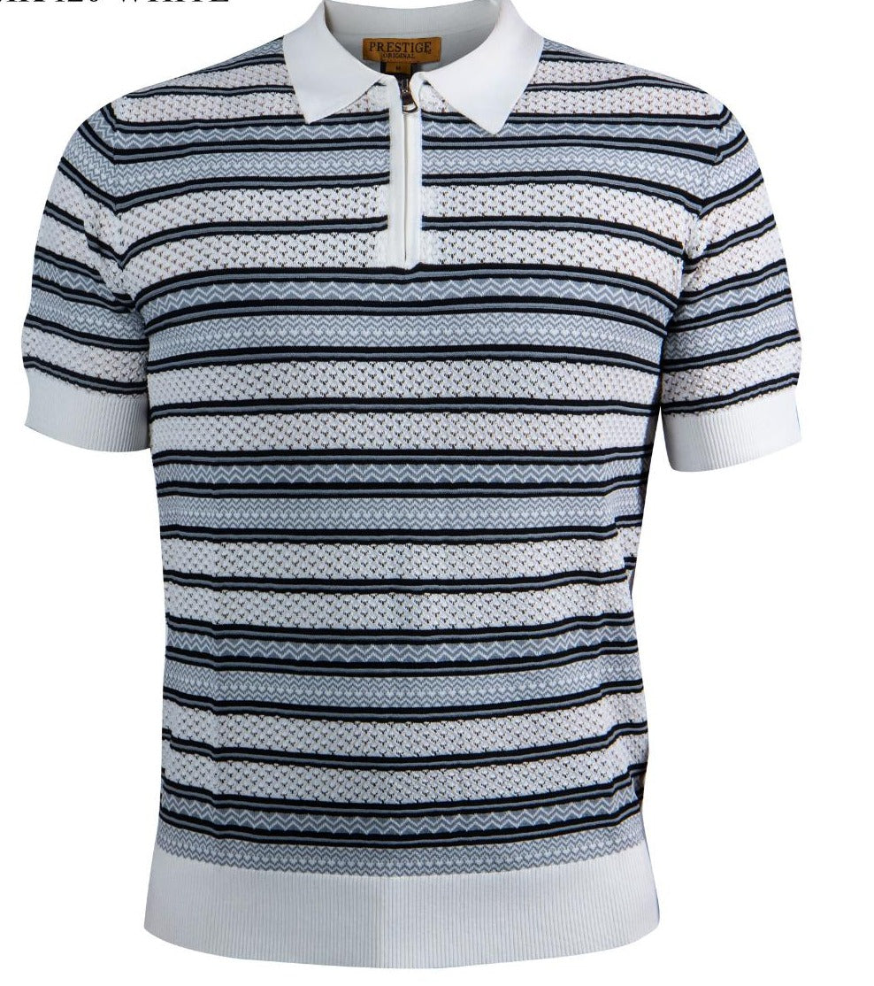 Prestige CMK-120 Half Zipper Textured Design Short Sleeve Polo White
