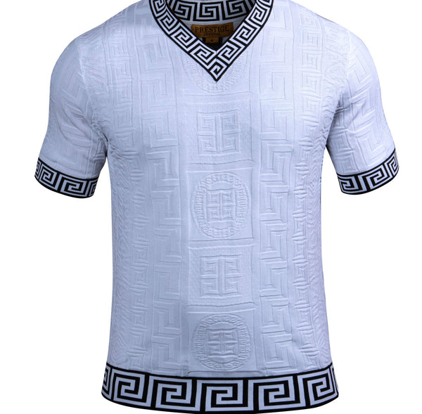 Prestige CMK-232 V Neck Greek Textured White