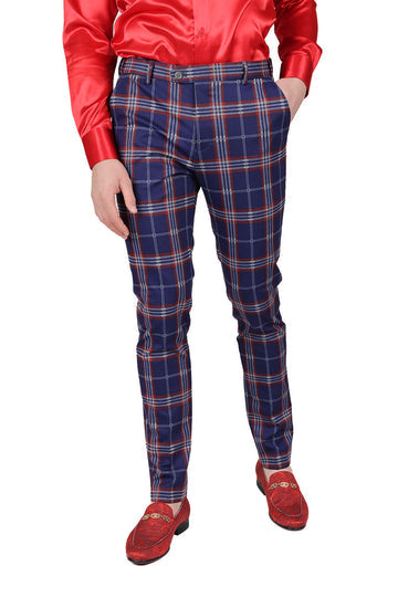 Barabas CP165 Pedal Pushers Plaid Pants Navy/Red