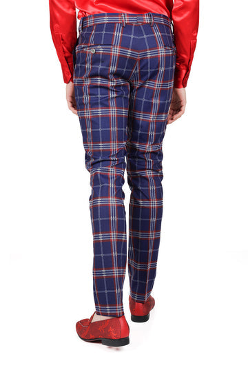 Barabas CP165 Pedal Pushers Plaid Pants Navy/Red