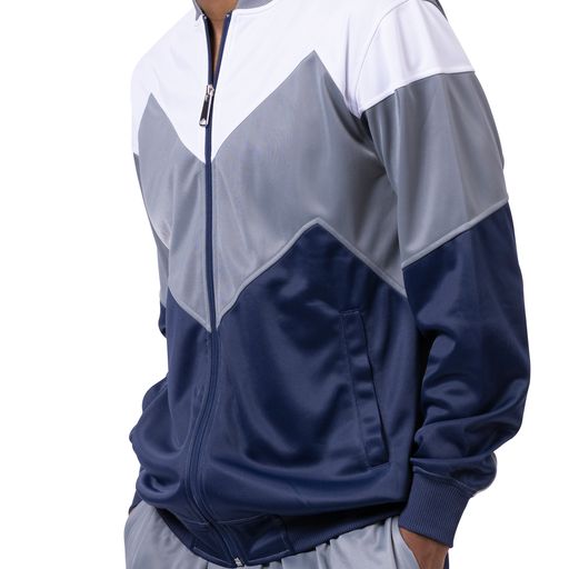 Monique JS-29 Chevron Design Sport Tracksuit Grey Navy