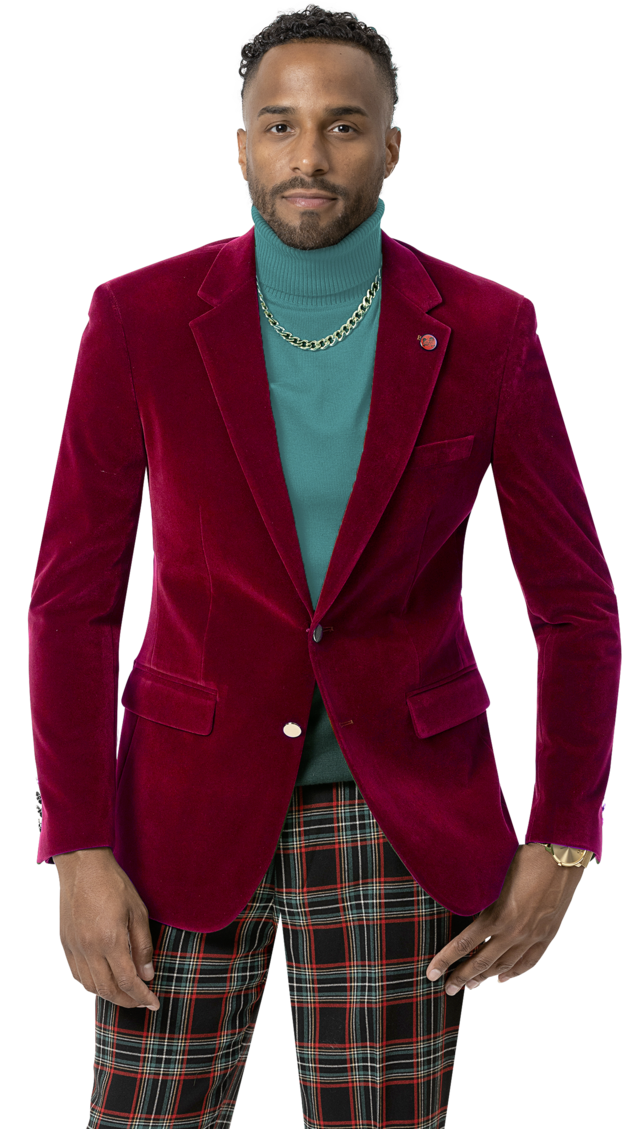 Kent & Park J134 Velvet Slim Fit Blazer Red