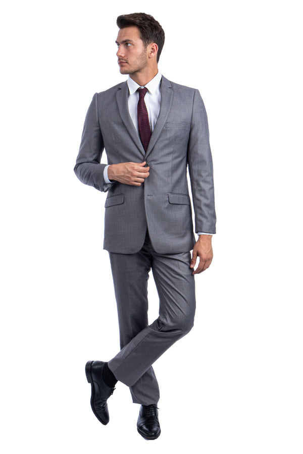 Mid Grey Mens Suits 3-PC, Hybrid Fit