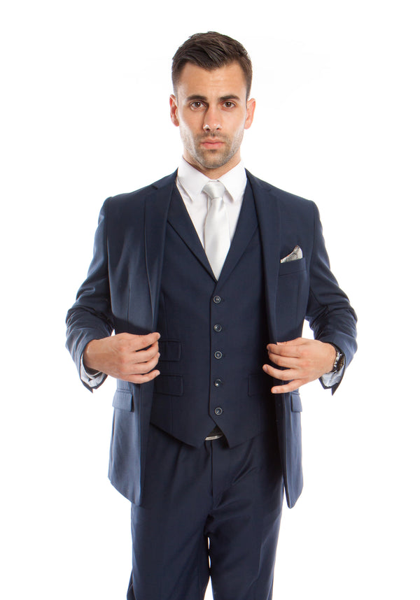 Navy Solid 3-PC Slim Fit Performence Stretch