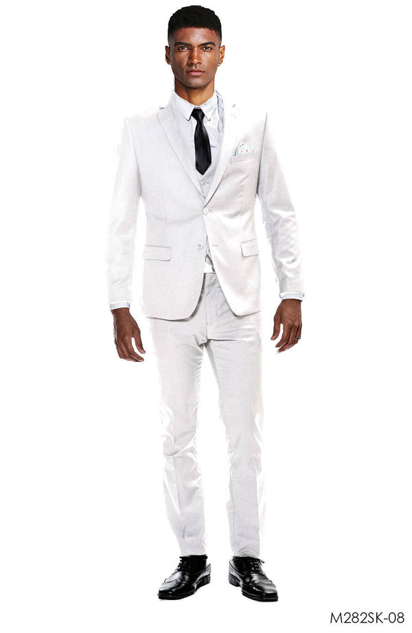 White 3 PC Solid Suit Skinny Fit Suits