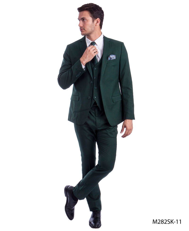 Green 3 PC Solid Suit Skinny Fit Suits