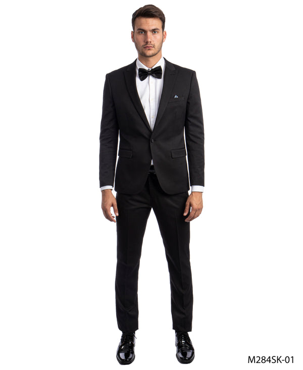 Black 2 PC Solid Suit Skinny Fit Suits