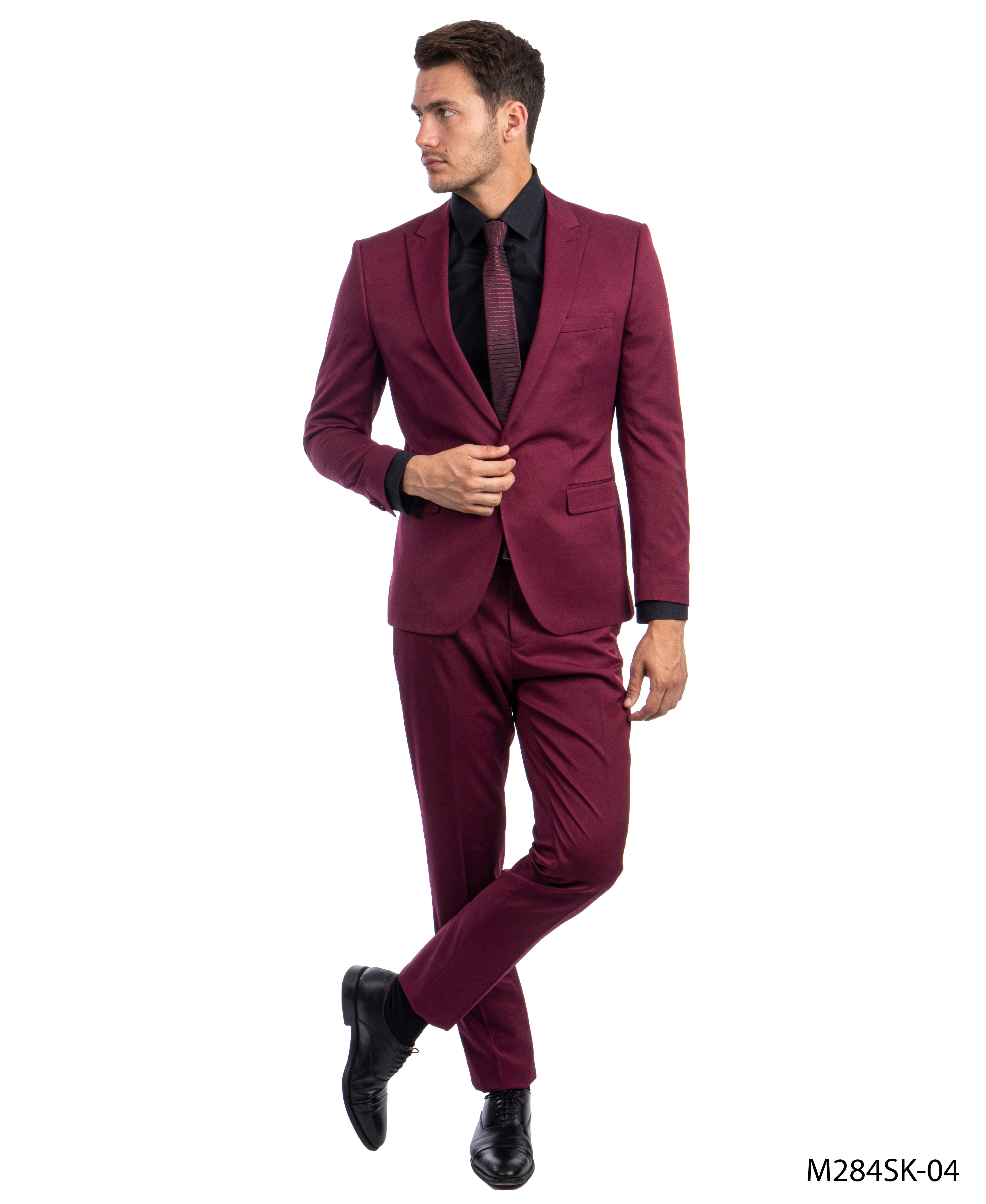 Tazio Burgundy 2 PC Solid Suit Skinny Fit Suits