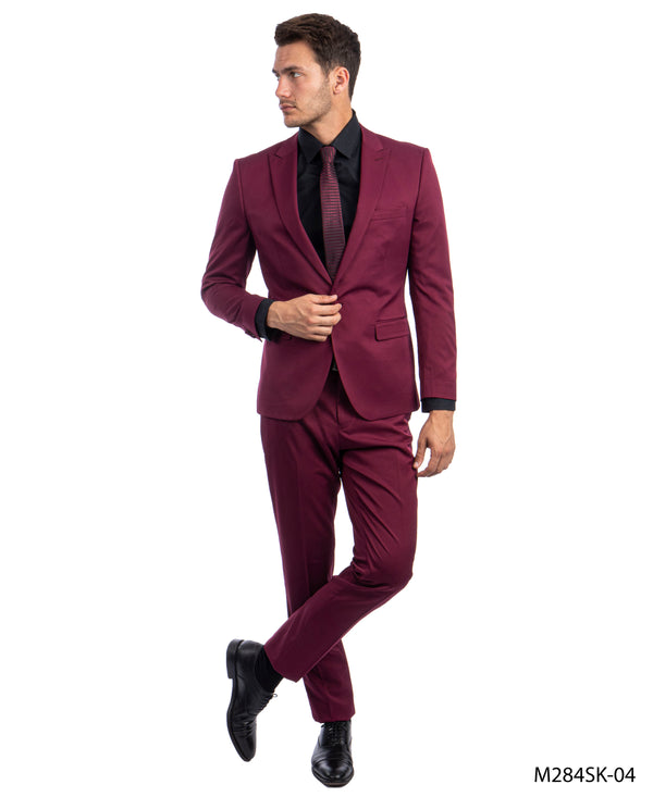 Burgundy 2 PC Solid Suit Skinny Fit Suits