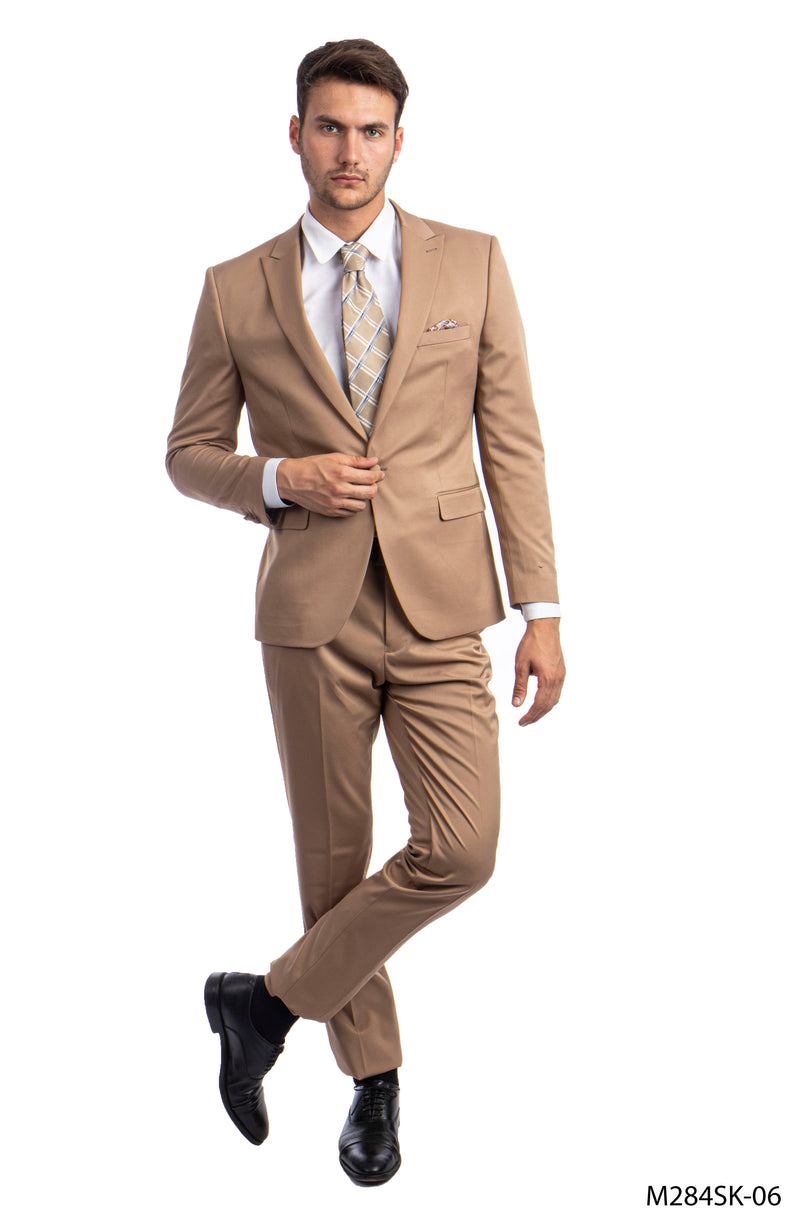 Dk.Taupe 2 PC Solid Suit Skinny Fit Suits