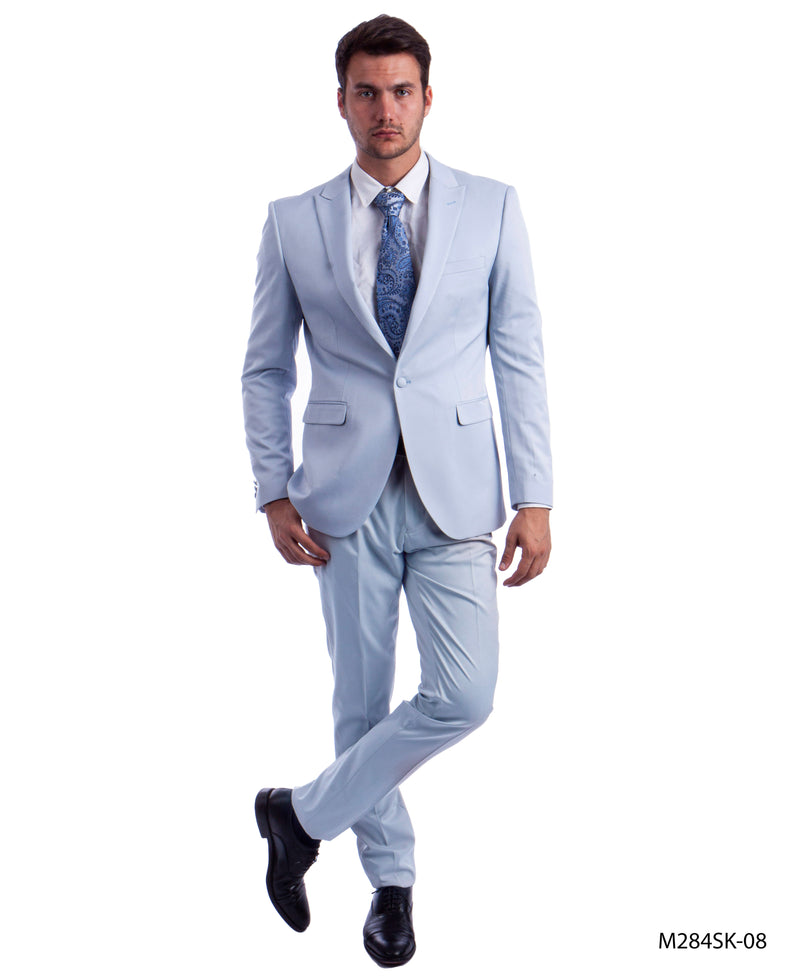 Lt.Blue 2 PC Solid Suit Skinny Fit Suits