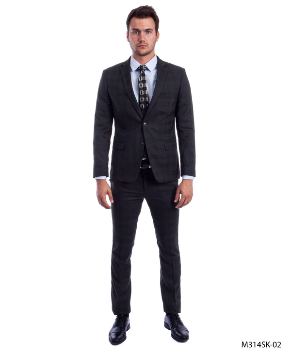 Black/Black 3 PC Plaid Suit Skinny Fit Suits