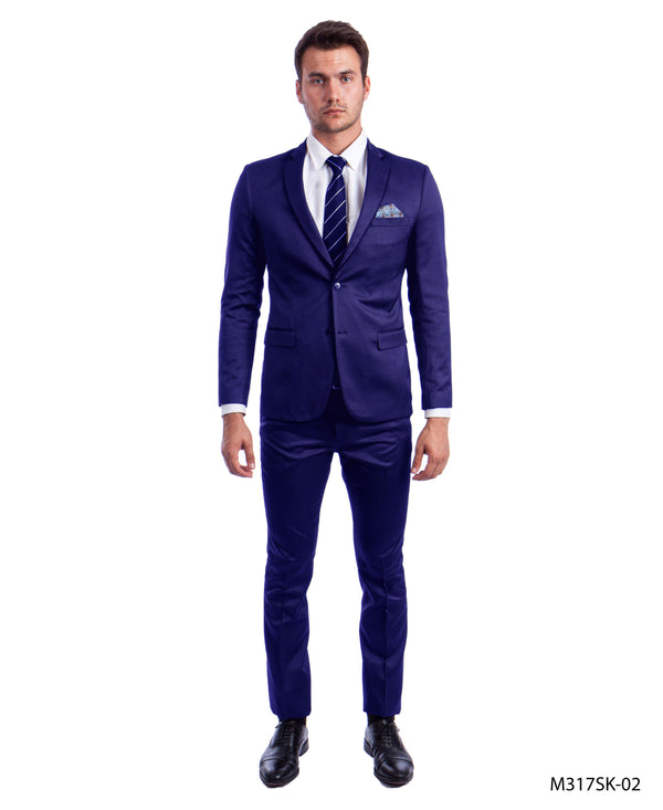 Blue 2 PC Birdseye Suit Skinny Fit Suits